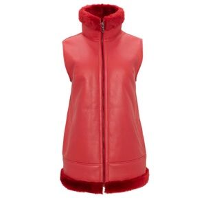 Wolfie Women's Plush Red Dyed Shearling Down Filled Vest NWT L